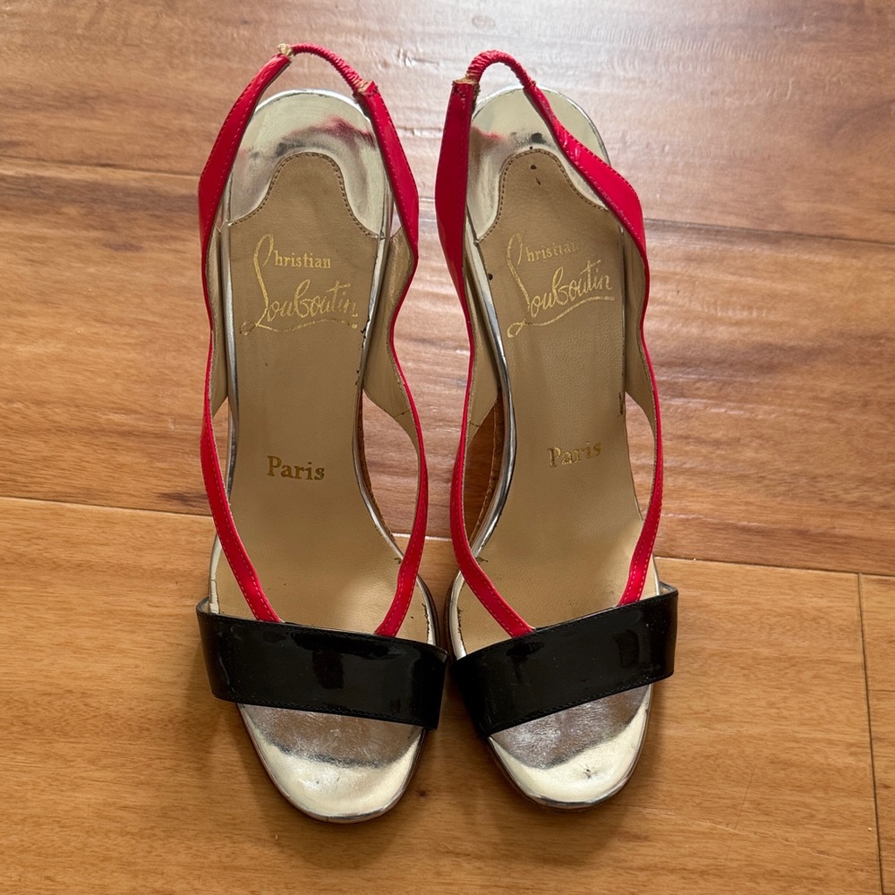 Christian Louboutin Yasmin Sanzep Pink and Black Wedges Sandals